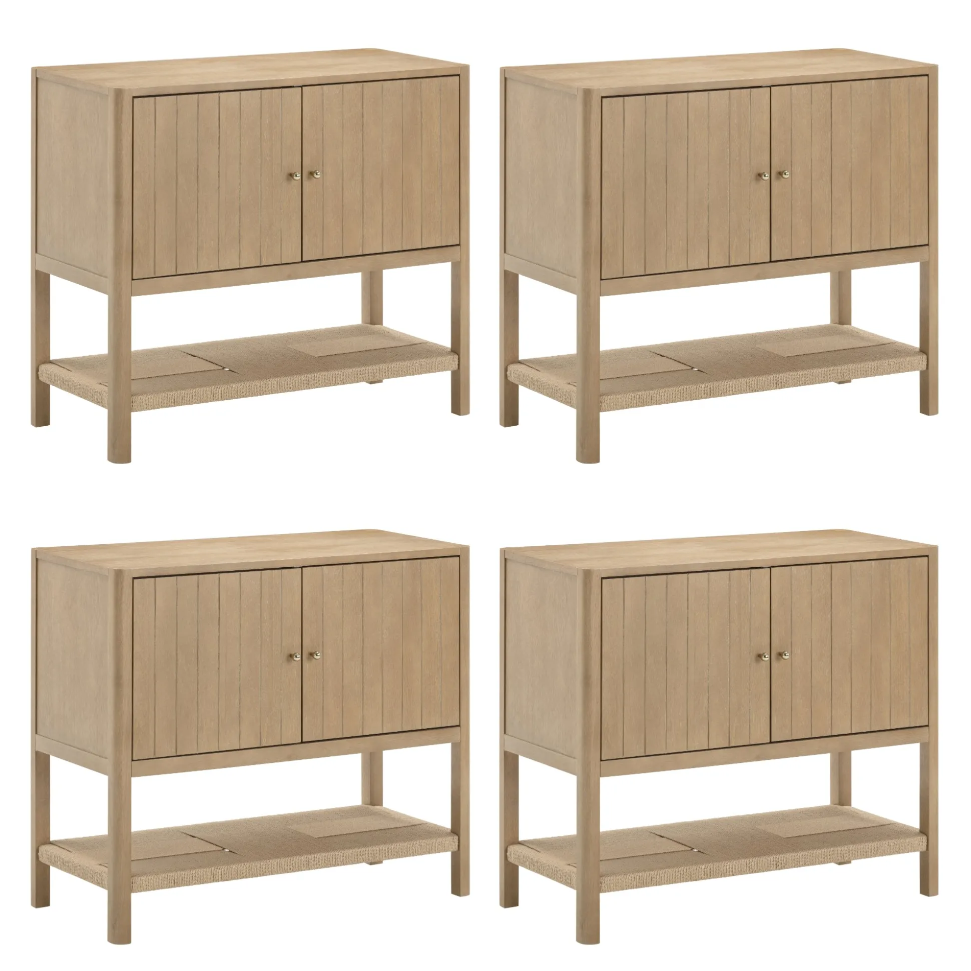 Grooved Door Credenza Storage Cabinet Light Brown (Set of 4)
