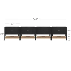 Grooved Door Large Credenza Storage Cabinet Black Oak (Set of 4)