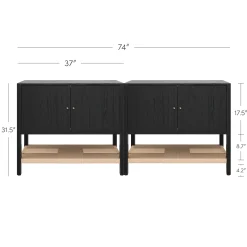 Grooved Door Storage Cabinet Credenza Black Oak (Set of 2)