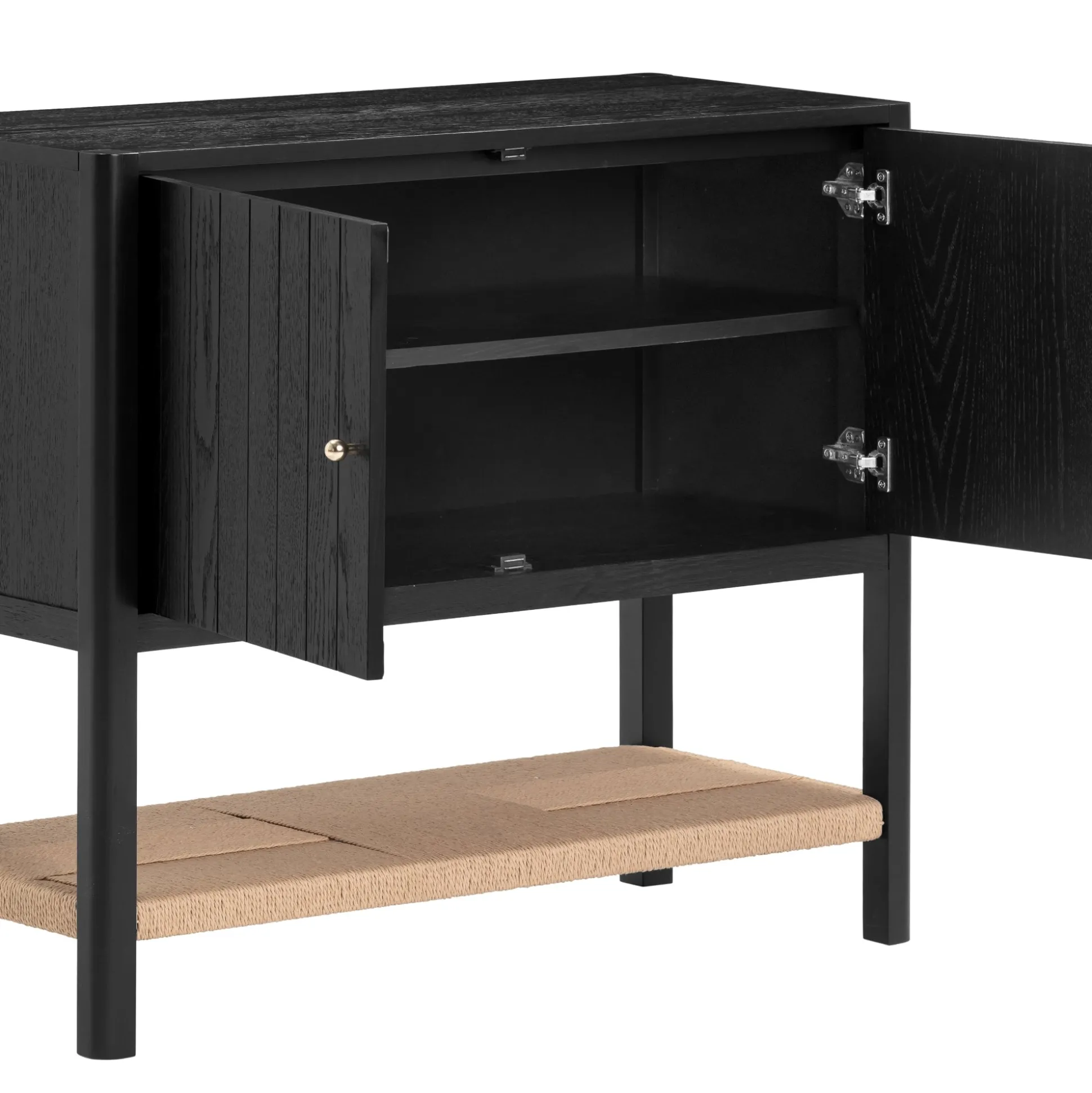 Grooved Door Storage Cabinet Credenza Black Oak (Set of 2)