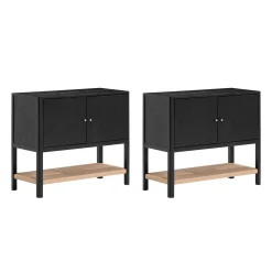 Grooved Door Storage Cabinet Credenza Black Oak (Set of 2)