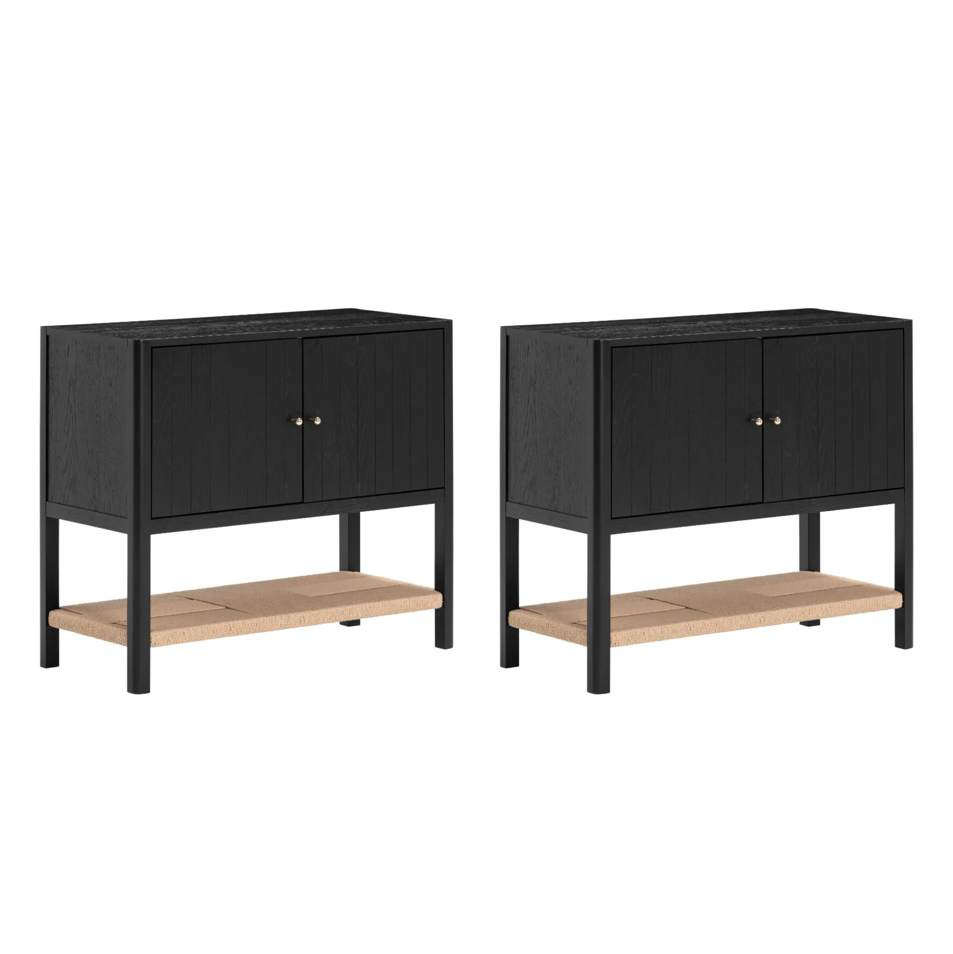 Grooved Door Storage Cabinet Credenza Black Oak (Set of 2)