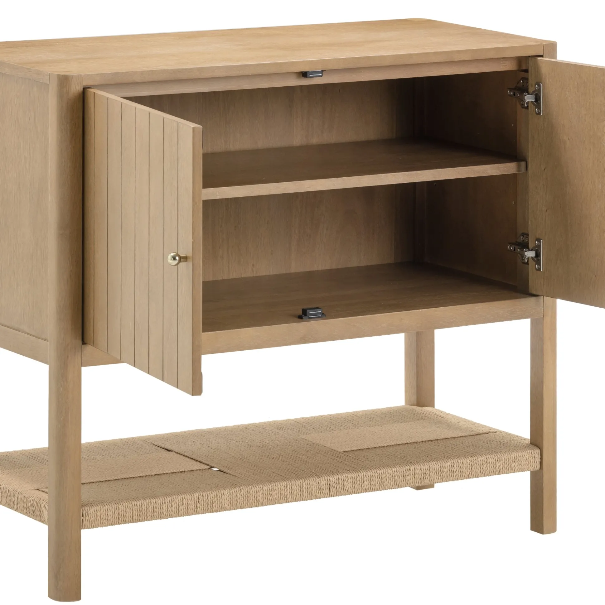 Grooved Door Storage Cabinet Credenza Light Brown (Set of 3)