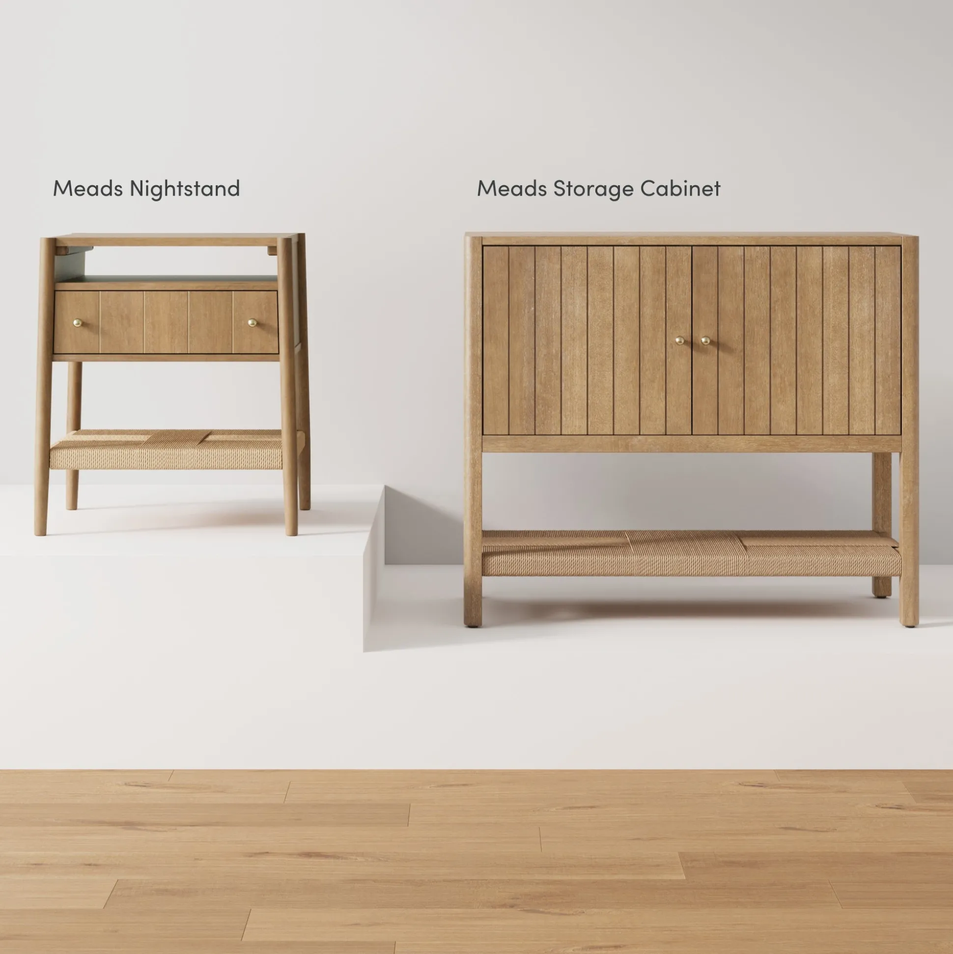 Grooved Door Storage Cabinet Credenza Light Brown (Set of 3)