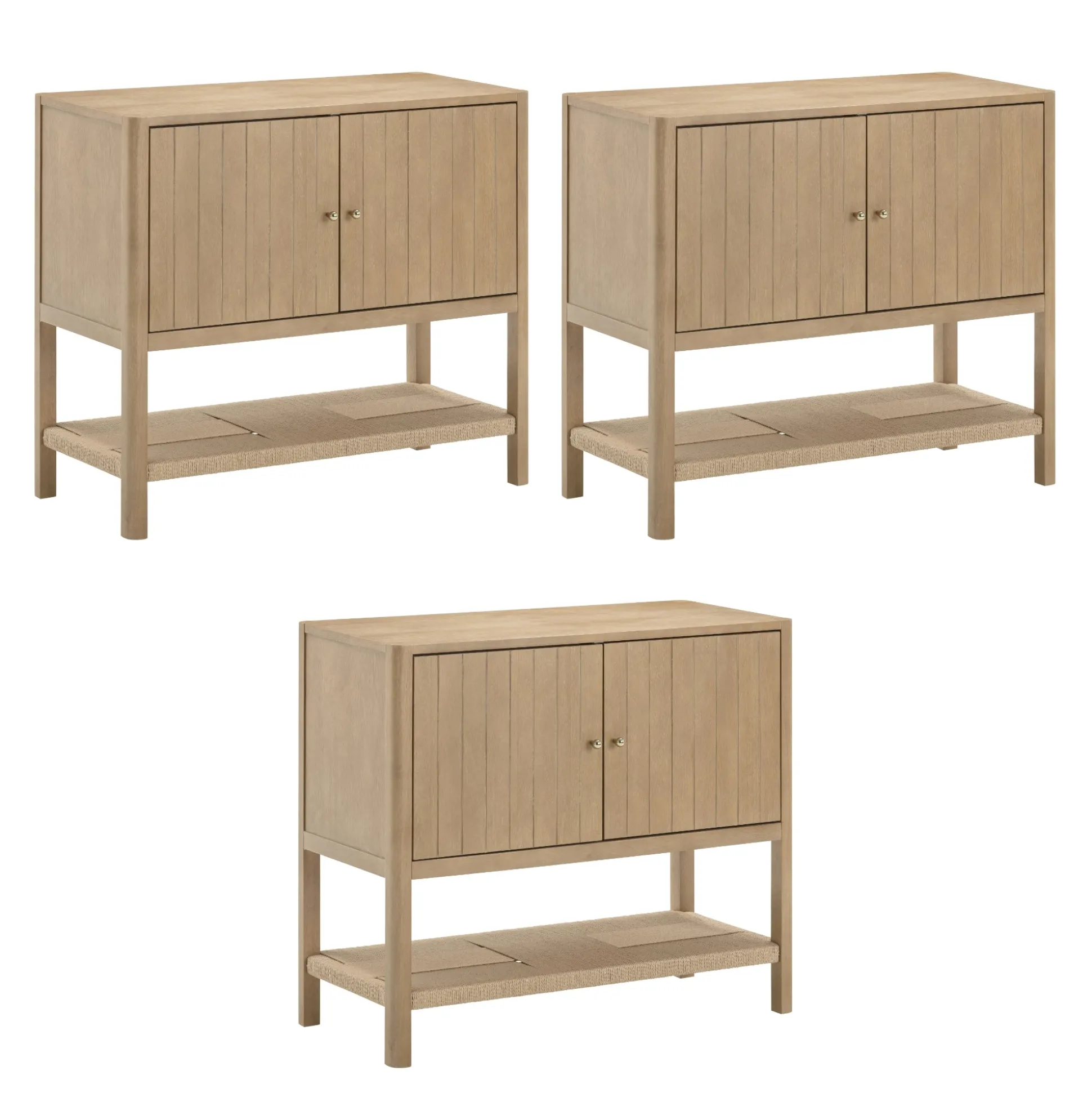 Grooved Door Storage Cabinet Credenza Light Brown (Set of 3)