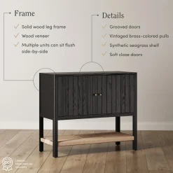 Grooved Door Storage Cabinet Credenza Black Oak (Set of 3)