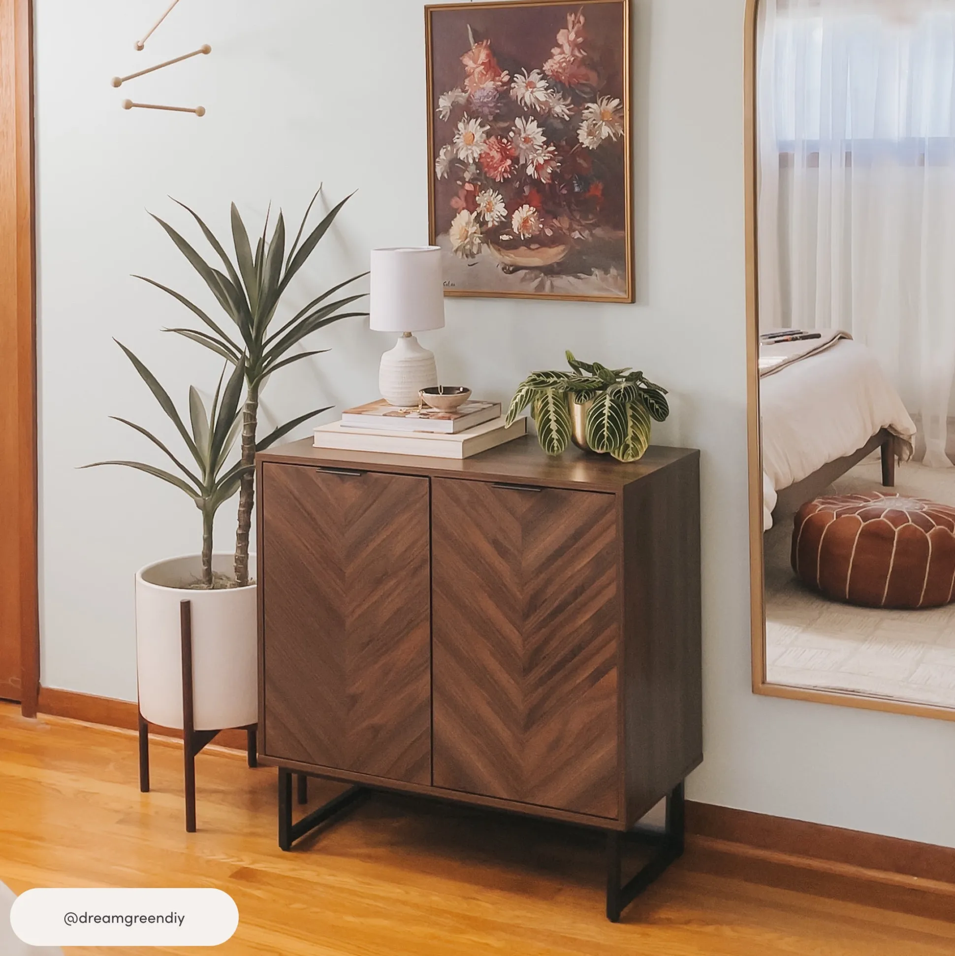 Herringbone Storage Cabinet Credenza Walnut (Set of 3)