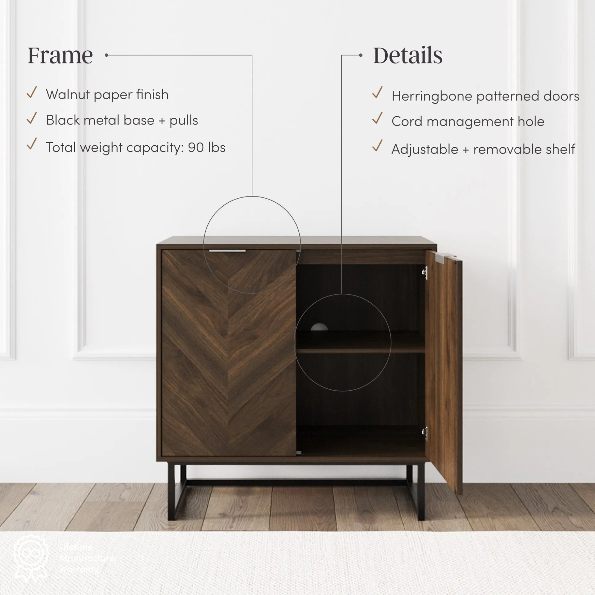 Herringbone Storage Cabinet Credenza Walnut (Set of 3)