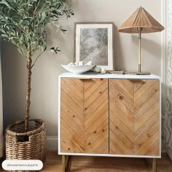 Herringbone Storage Cabinet Credenza White (Set of 3)