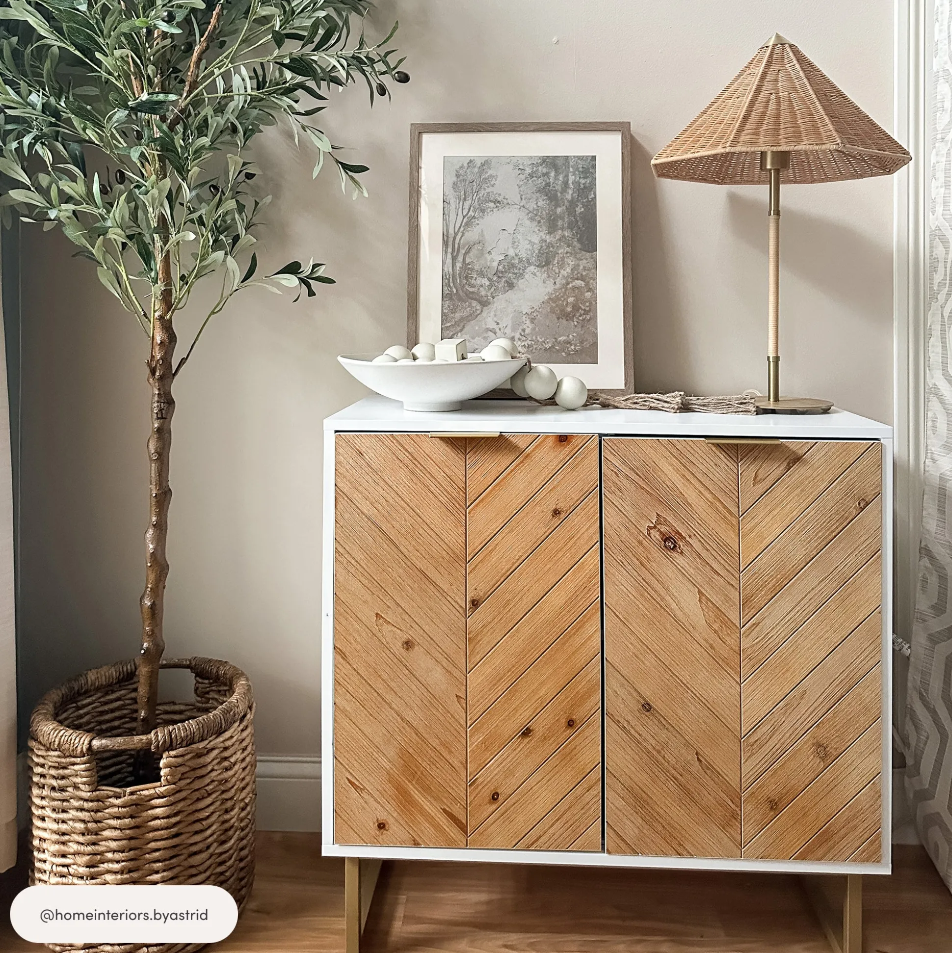 Herringbone Storage Cabinet Credenza White (Set of 3)