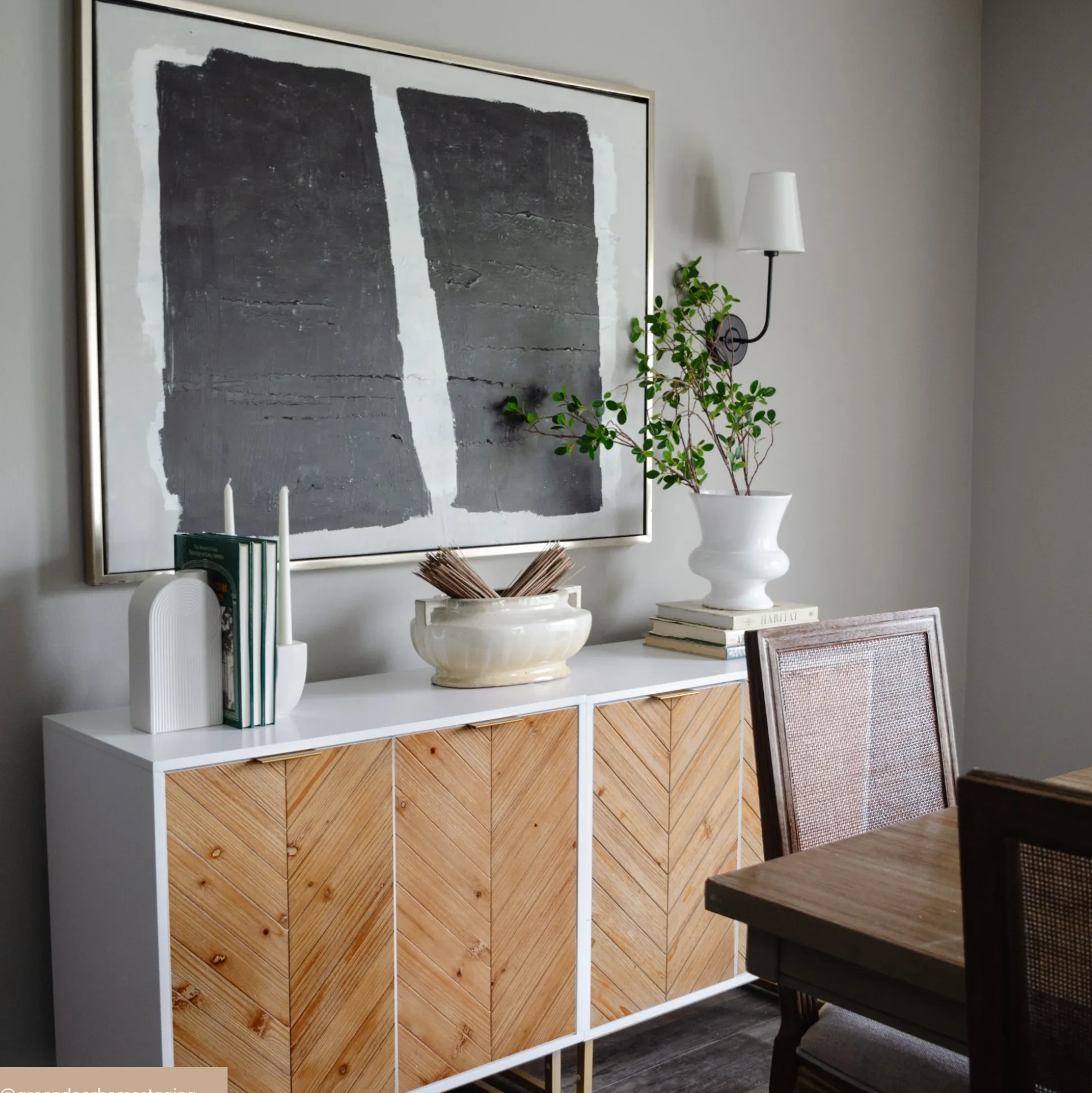 Herringbone Storage Cabinet Credenza White (Set of 3)