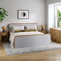 King Bedroom Set with 2 Arched Dressers and 2 Nightstands Gray/Light Brown