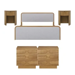 King Bedroom Set with 2 Arched Dressers and 2 Nightstands Gray/Light Brown