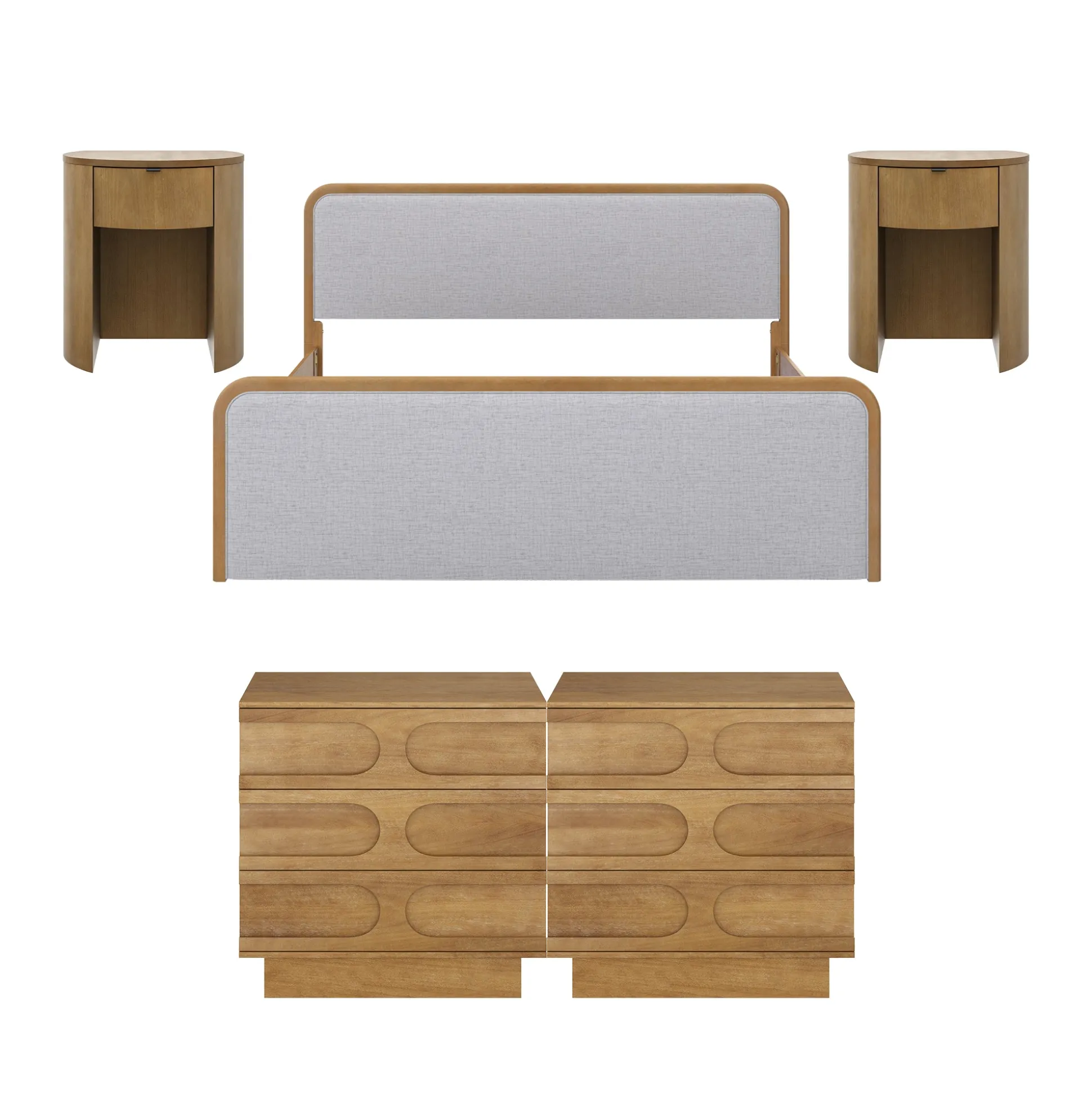 King Bedroom Set with 2 Arched Dressers and 2 Nightstands Gray/Light Brown