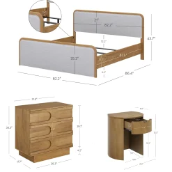 King Bedroom Set with 2 Arched Dressers and 2 Nightstands Gray/Light Brown