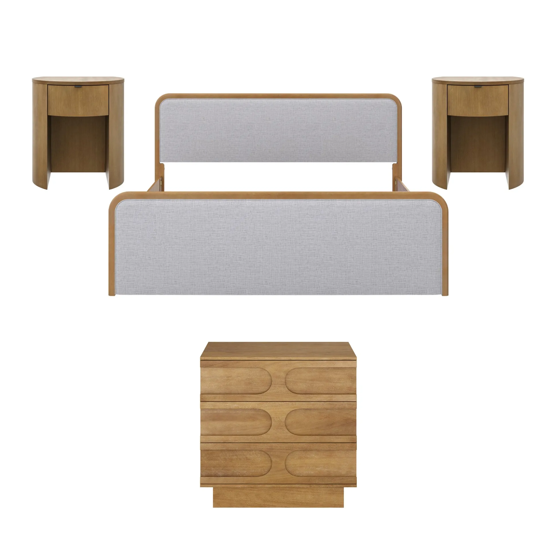 King Bedroom Set with 1 Arched Dresser and 2 Nightstands Gray/Light Brown