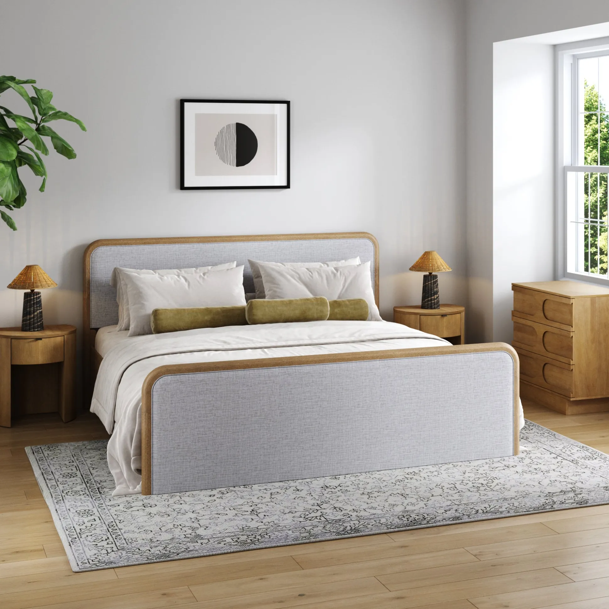 King Bedroom Set with 1 Arched Dresser and 2 Nightstands Gray/Light Brown