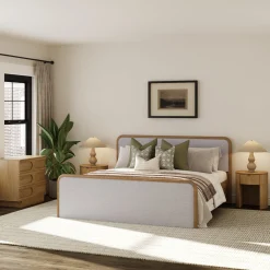 King Bedroom Set with 1 Arched Dresser and 2 Nightstands Gray/Light Brown