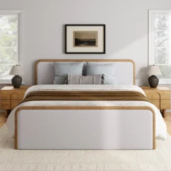 King Bedroom Set with 2 Arched Nightstands Gray/Light Brown