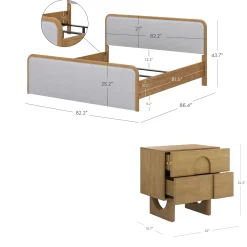 King Bedroom Set with 2 Arched Nightstands Gray/Light Brown