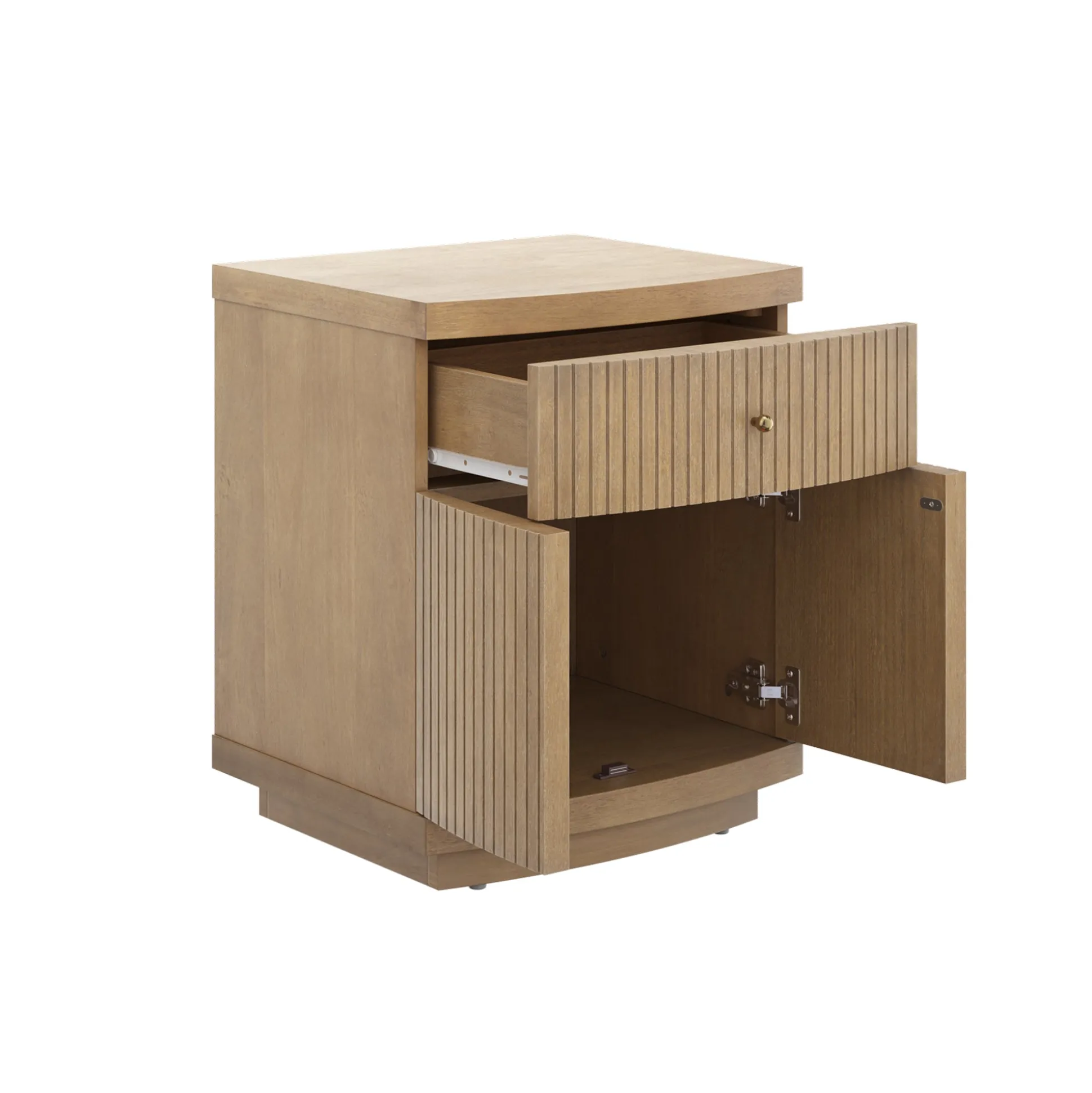 King Rounded Faux Leather Bed Frame with 2 Fluted Nightstands with Storage Light Brown