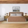 King Rounded Faux Leather Bed Frame with 2 Nightstands Light Brown
