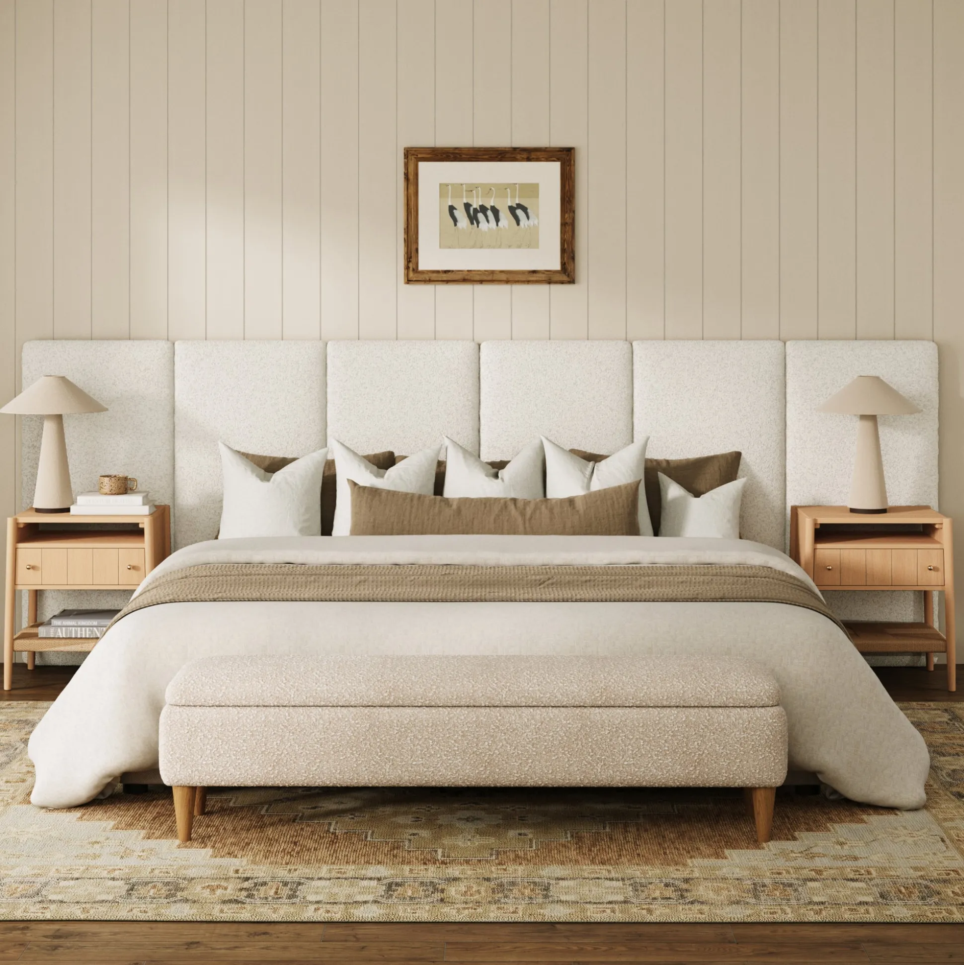 King Size Wall Mounted Oversize Upholstered Boucle Headboard