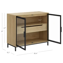 Kitchen Curio Glass Cabinet Credenza with Drawer Light Oak (Set of 2)