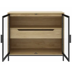 Kitchen Curio Glass Cabinet Credenza with Drawer Light Oak (Set of 3)