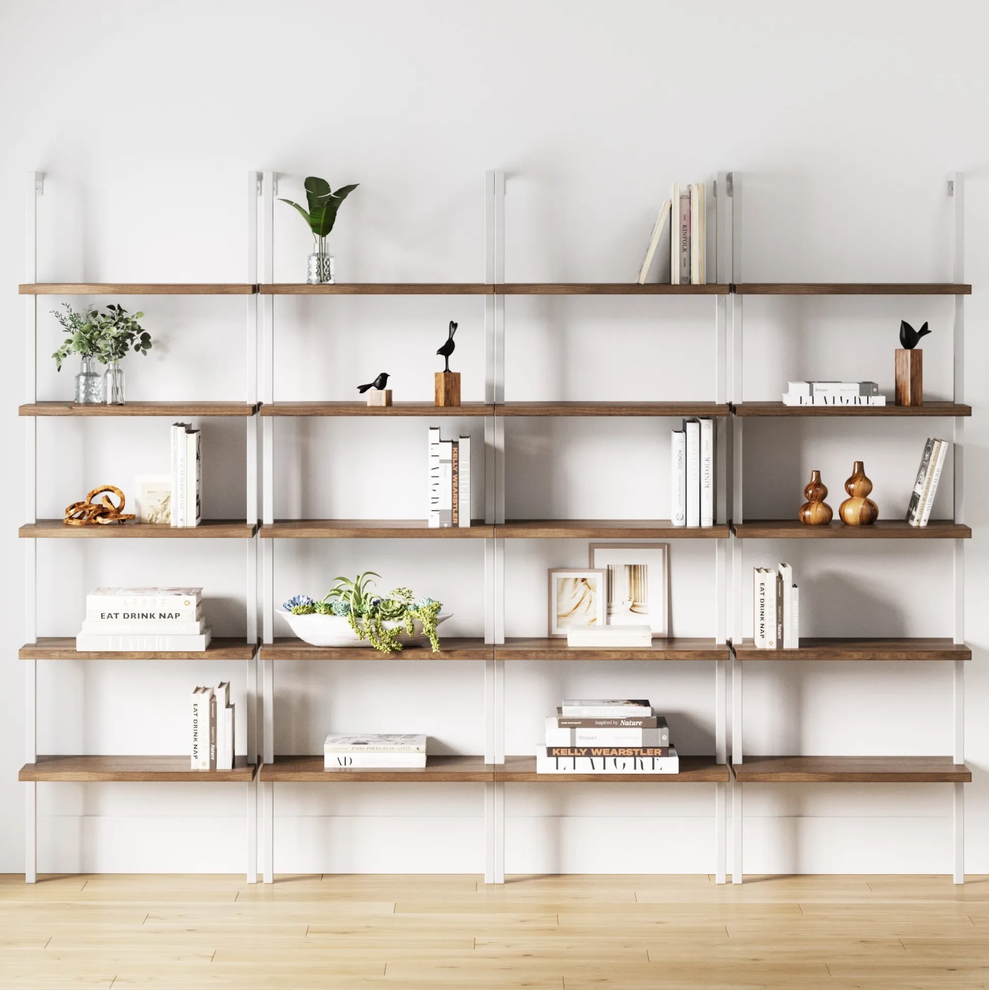 Ladder Bookshelf Oak Matte White Set of 4