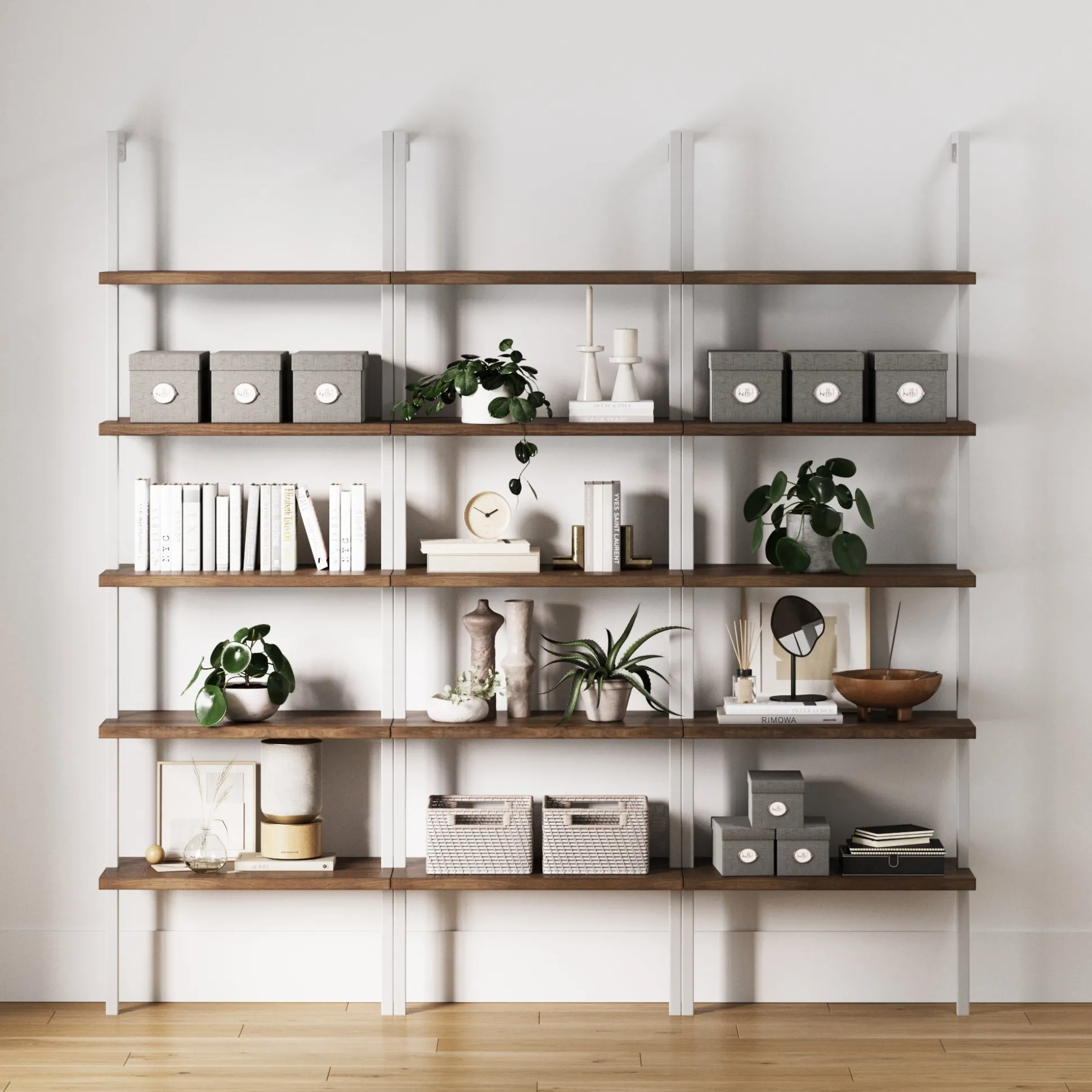 Ladder Bookshelf Oak Matte White Set of 3