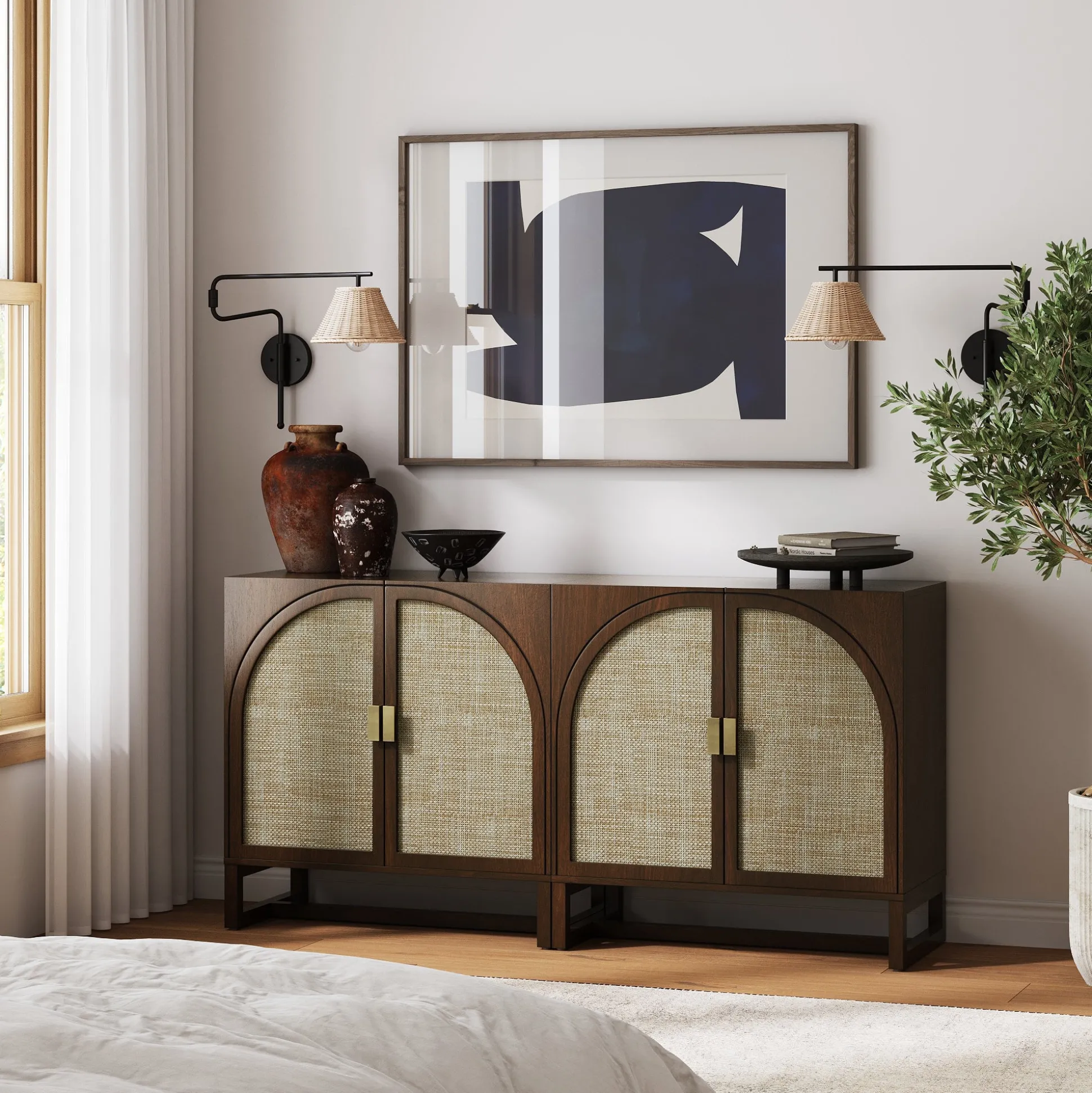 Large Arched Credenza Console Table Dark Acacia (Set of 4)