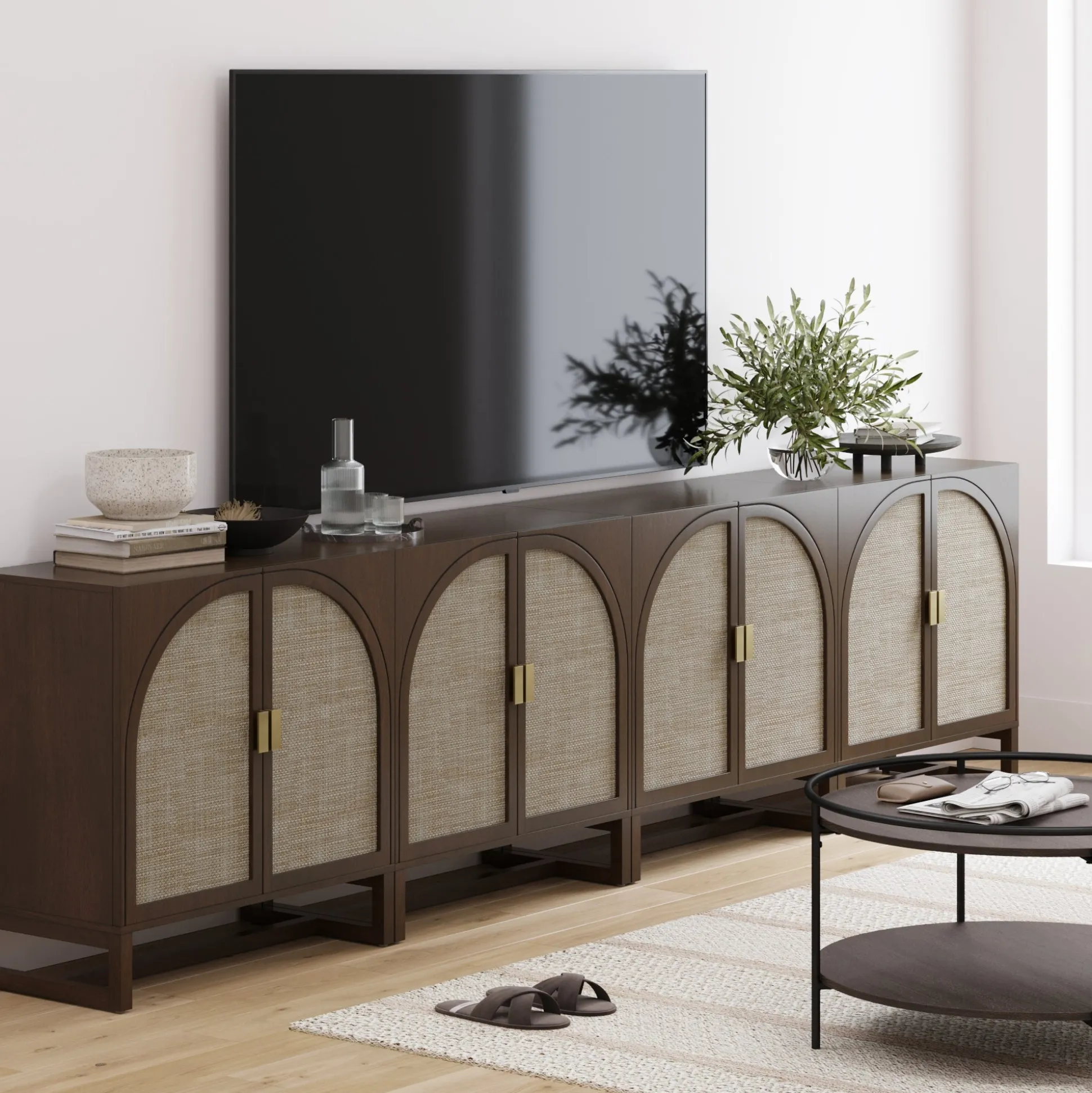 Large Arched Credenza Console Table Dark Acacia (Set of 4)