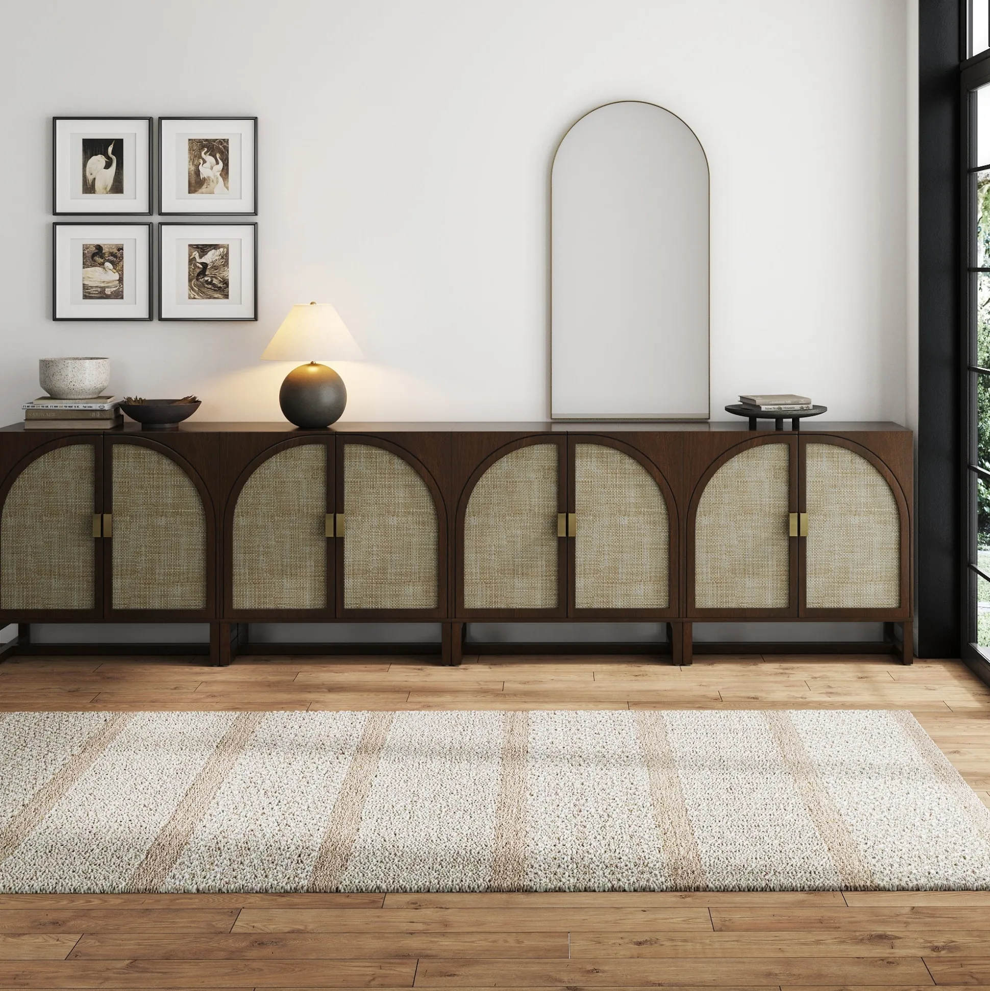Large Arched Credenza Console Table Dark Acacia (Set of 4)