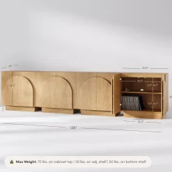 Large Arched Kitchen Cabinet Credenza Light Brown (Set of 4)