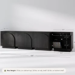 Large Arched Kitchen Cabinet Credenza Black (Set of 4)