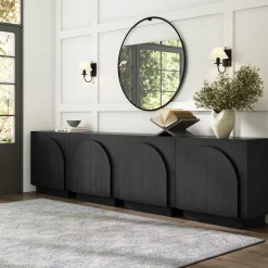 Large Arched Kitchen Cabinet Credenza Black (Set of 4)
