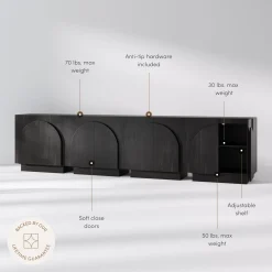 Large Arched Kitchen Cabinet Credenza Black (Set of 4)