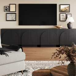 Large Arched Kitchen Cabinet Credenza Black (Set of 4)