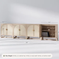 Large Boho Arched Cabinet Credenza Raw Oak (Set of 4)