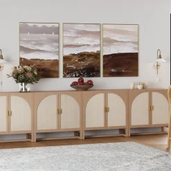 Large Boho Arched Cabinet Credenza Raw Oak (Set of 4)