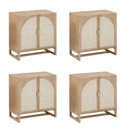 Large Boho Arched Cabinet Credenza Raw Oak (Set of 4)