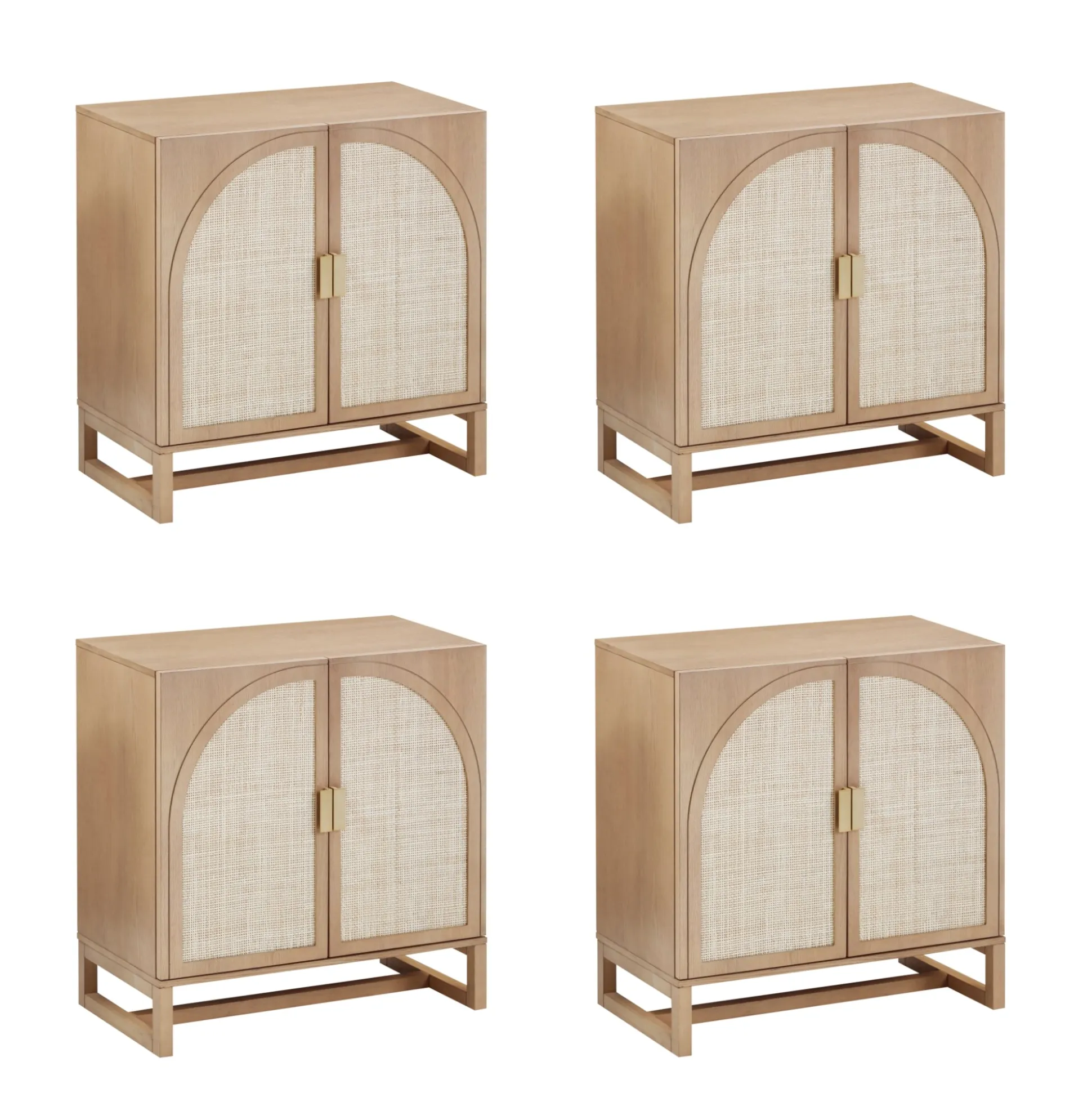 Large Boho Arched Cabinet Credenza Raw Oak (Set of 4)