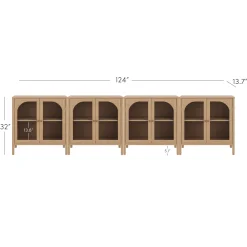 Large Glass Door Curio Cabinet Credenza Raw Oak (Set of 4)