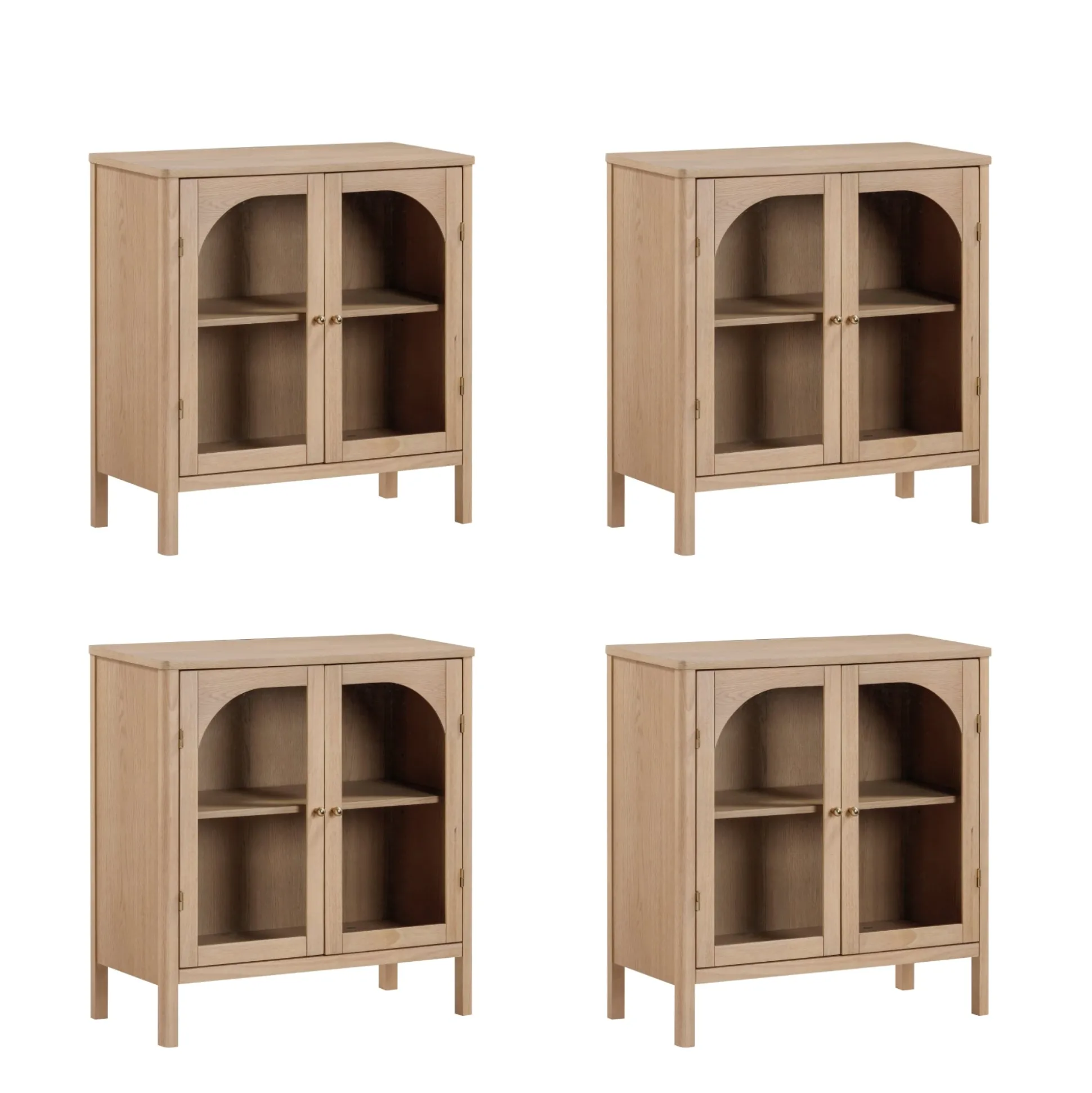 Large Glass Door Curio Cabinet Credenza Raw Oak (Set of 4)