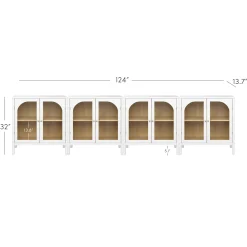 Large Glass Door Curio Cabinet Credenza White (Set of 4)