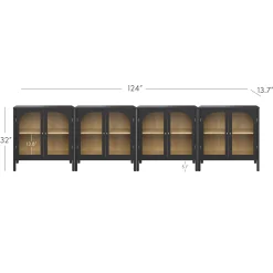 Large Glass Door Curio Cabinet Credenza Black (Set of 4)