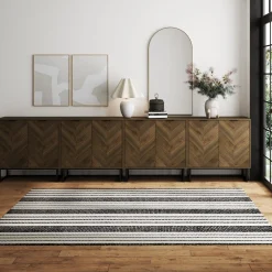Large Herringbone Credenza Console Table Walnut (Set of 4)