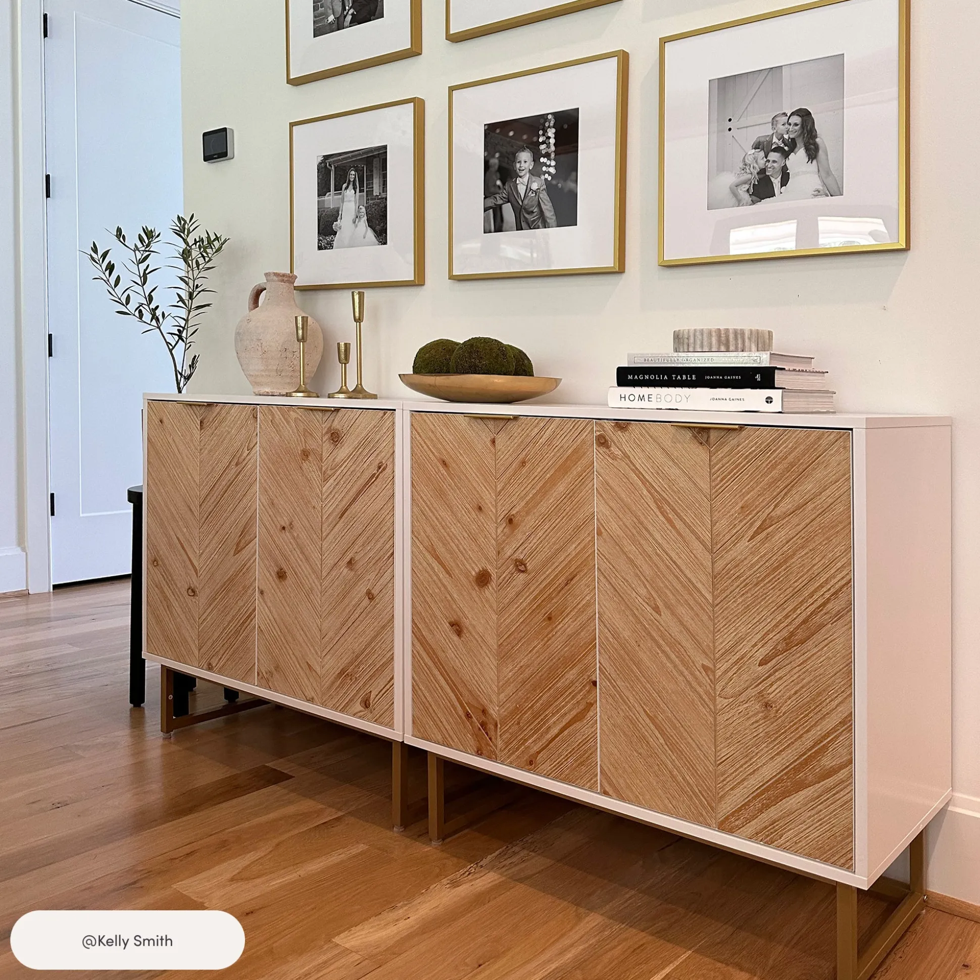 Large Herringbone Kitchen Storage Credenza White (Set of 4)