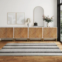 Large Herringbone Kitchen Storage Credenza White (Set of 4)